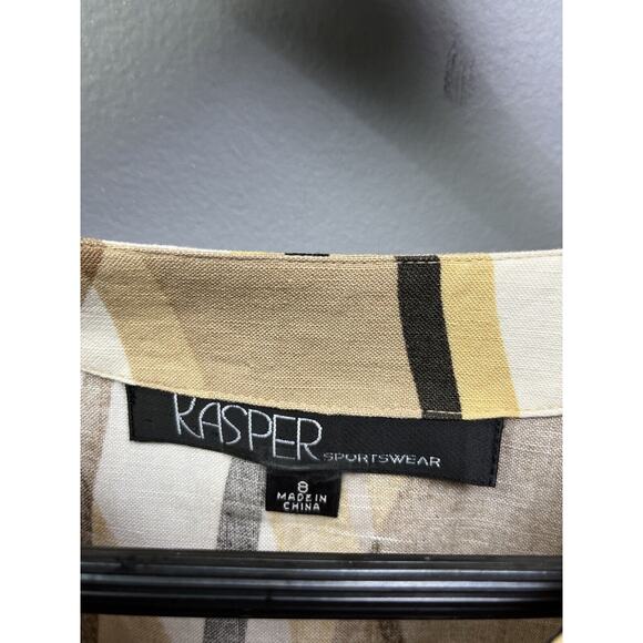 Kasper Tunic Top Womens size 8‎ Linen blend Tan White Shell Beach Notch Neck - Picture 4 of 7